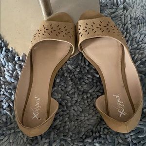 Camel Open Toe Eyelet Flats
